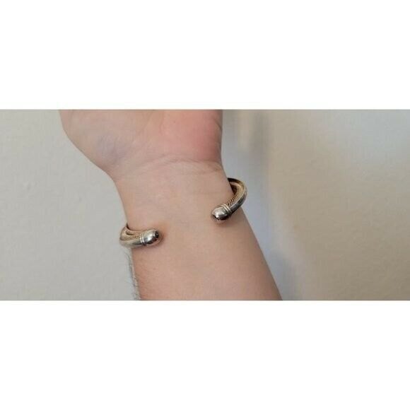 Silver Tone Textured Cuff Bracelet Adjustable Open Bangle Vintage Style Jewelry - Picture 4 of 4